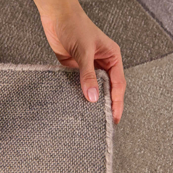 Wool Rug Clarissa Beige Grey Abstract design rug, high-low textured pile, easy to clean.