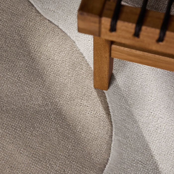Wool Rug Clarissa Beige Grey Abstract design rug, high-low textured pile, easy to clean.