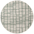 Round rug with green line pattern on a white background
