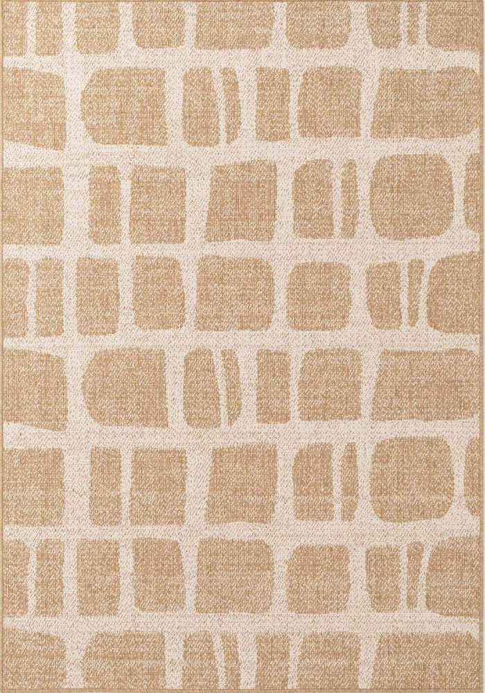 Beige and brown geometric patterned rug
