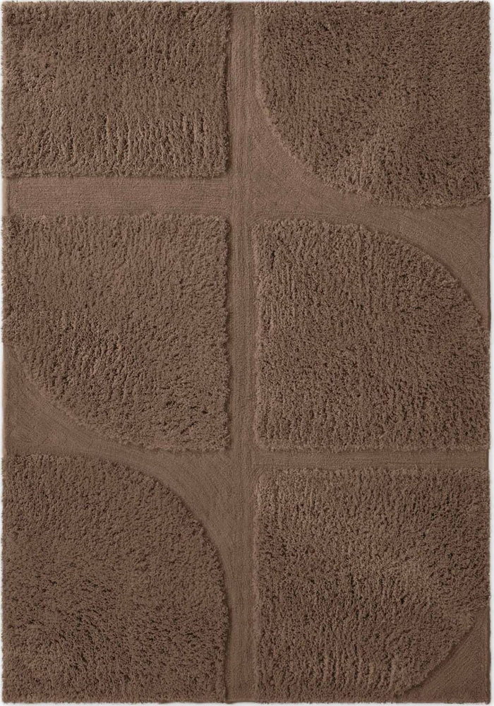 Brown textured rug with geometric pattern