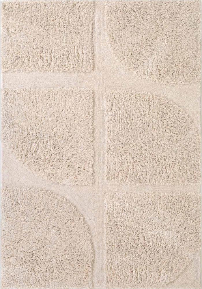 Beige textured rug with a geometric pattern