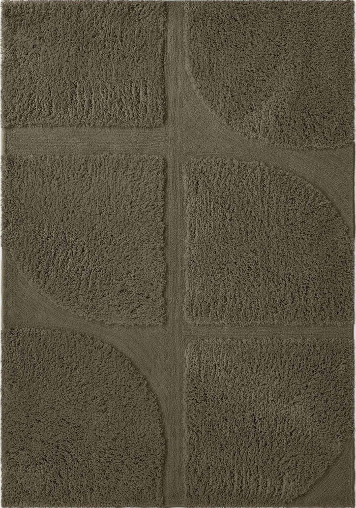 Brown textured square patterned rug