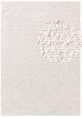 Textured white rug with a circular pattern