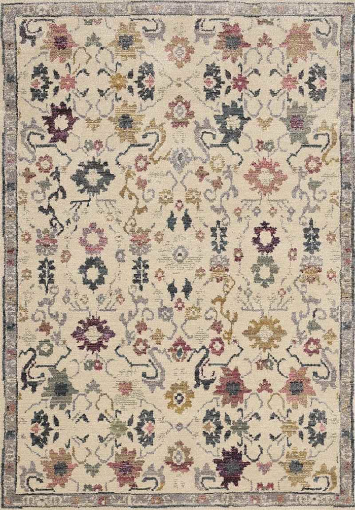 Traditional Floral Vintage Rug – Grey, Blue & Beige Elegance