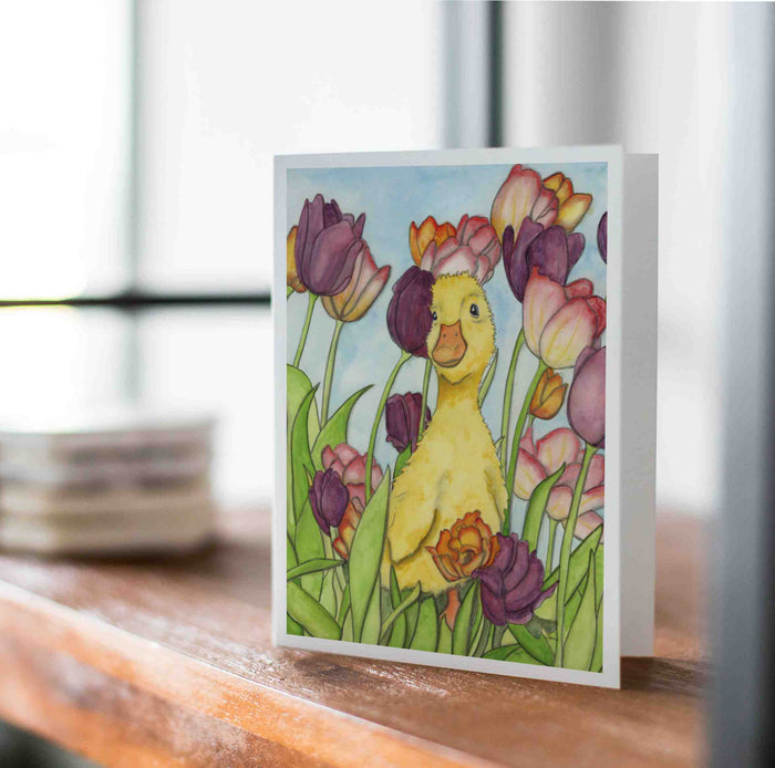 PinkPolish Design Note Cards "Tulip the Duckling" Handmade Notecard