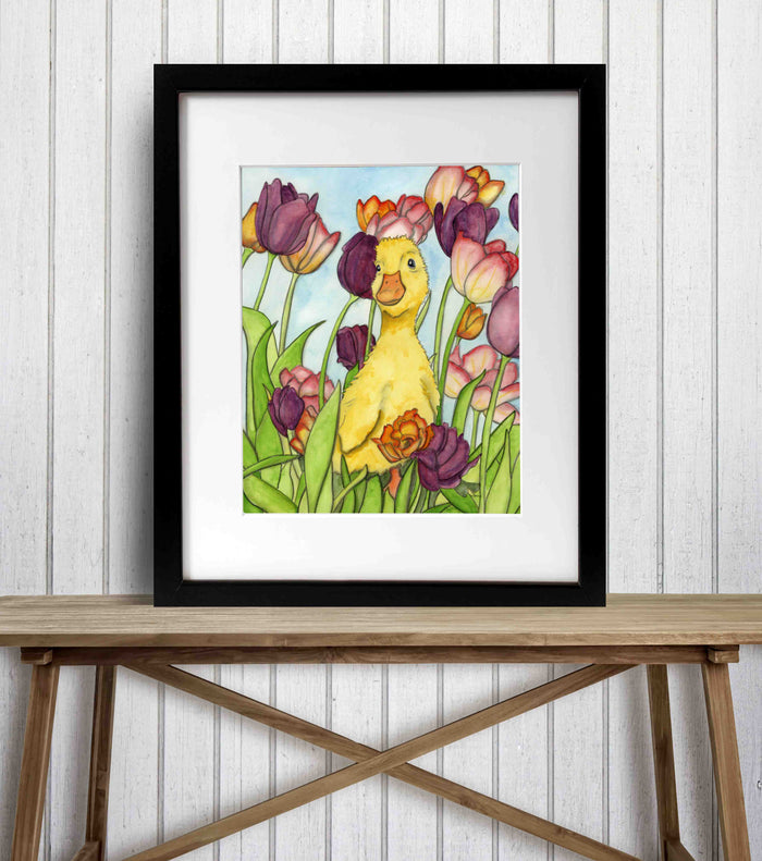 PinkPolish Design Art Prints "Tulip the Duckling"  Watercolor Painting: Art Print