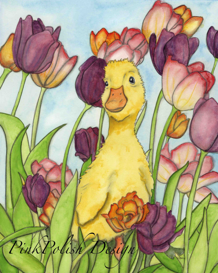 PinkPolish Design Art Prints "Tulip the Duckling"  Watercolor Painting: Art Print