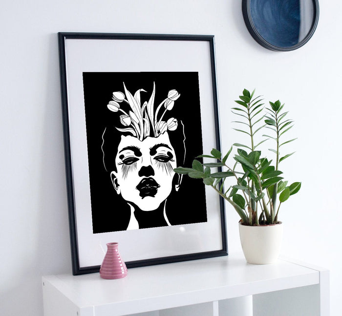 PinkPolish Design Posters, Prints, & Visual Artwork "Tulips": Digital Ink Drawing: Art Print