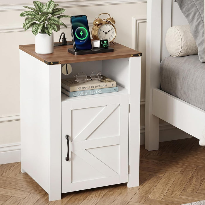 VECELO Farmhouse Nightstand with Charging Station