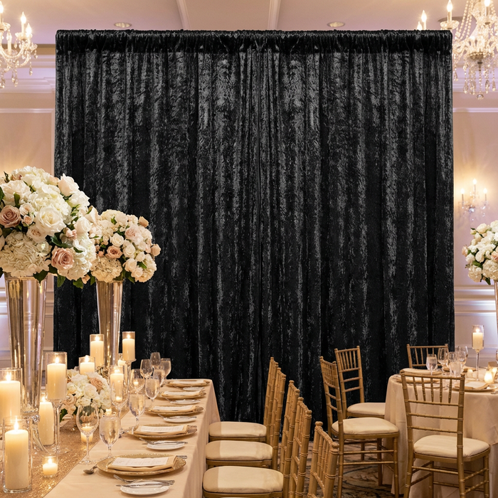 Velvet 10ft H x 52" W Drape/Backdrop Curtain Panel - Black - CV Linens