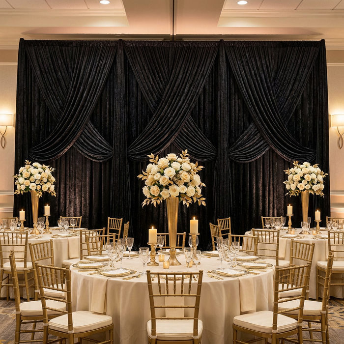 Velvet 10ft H x 52" W Drape/Backdrop Curtain Panel - Black - CV Linens