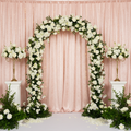 Velvet 10ft H x 52" W Drape/Backdrop Curtain Panel - Blush/Rose Gold with flower arch | flower centerpiece