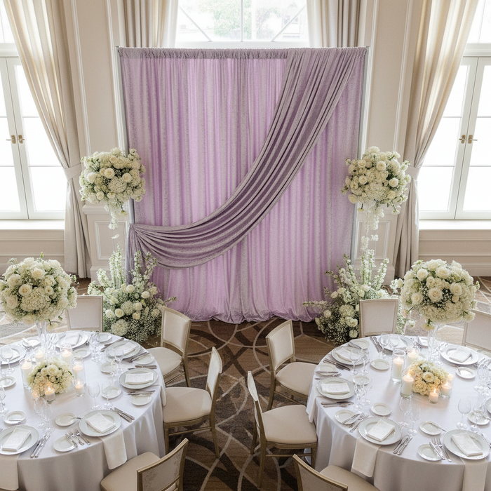 Velvet 10ft H x 52" W Drape/Backdrop Curtain Panel - Wisteria in Indoor Reception.