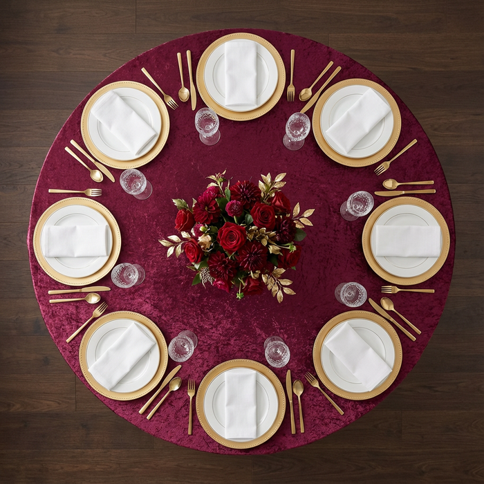 Velvet 120" Round Tablecloth - Burgundy - CV Linens
