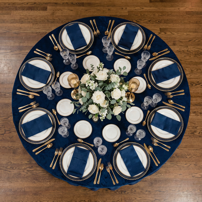 Velvet 120" Round Tablecloth - Navy Blue - CV Linens