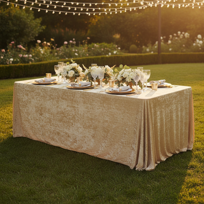 Champagne 90x132 velvet rectangular tablecloth outdoor