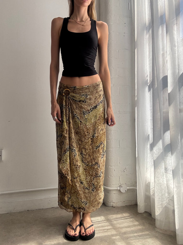 Vintage Sheer Printed Green Maxi Skirt Y2K - Size XS/S