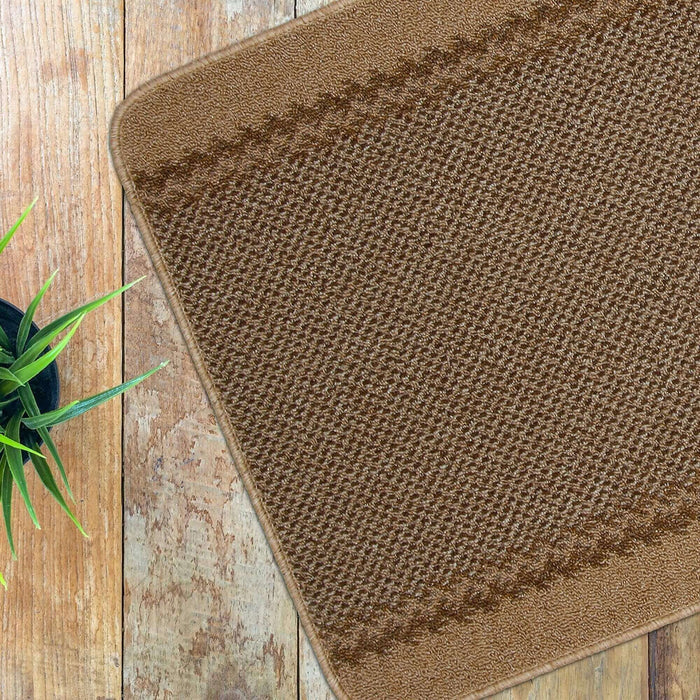 Machine Washable Designer Mats Bordered Line Design Beige