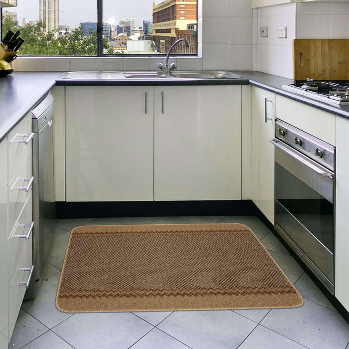 Machine Washable Designer Mats Bordered Line Design Beige