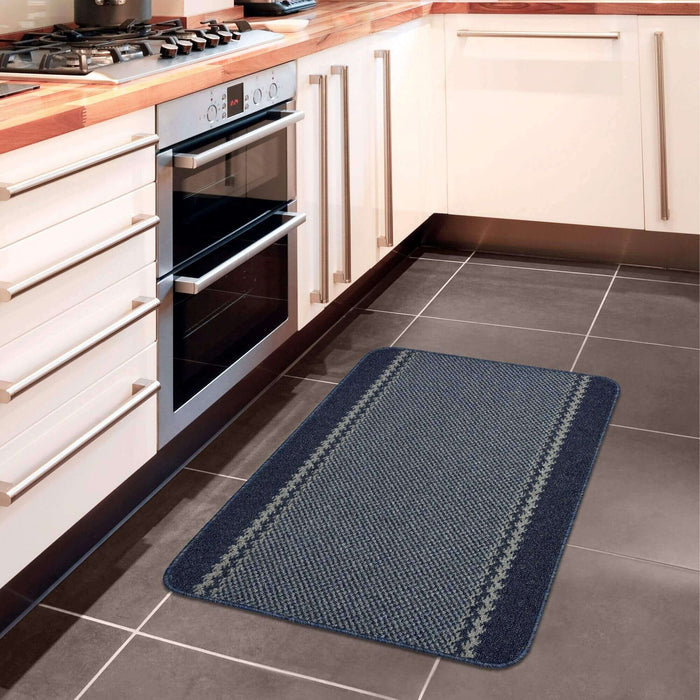 Machine Washable Blue Designer Mats | Bordered Line Design
