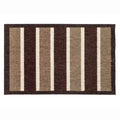 Striped rug with brown and beige vertical stripes on a white background