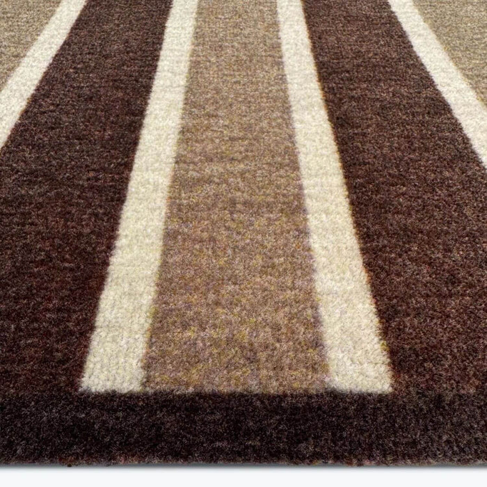 Close-up of a brown and beige striped rug
