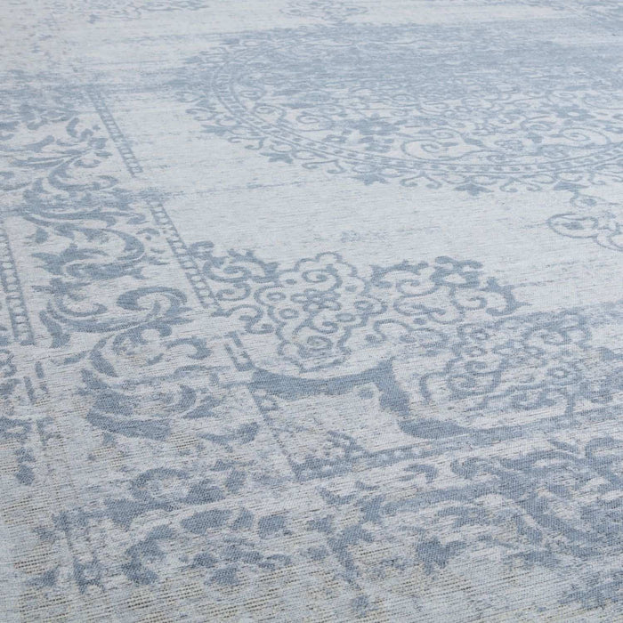 Machine Washable Flatweave Rug Medallion in Blue