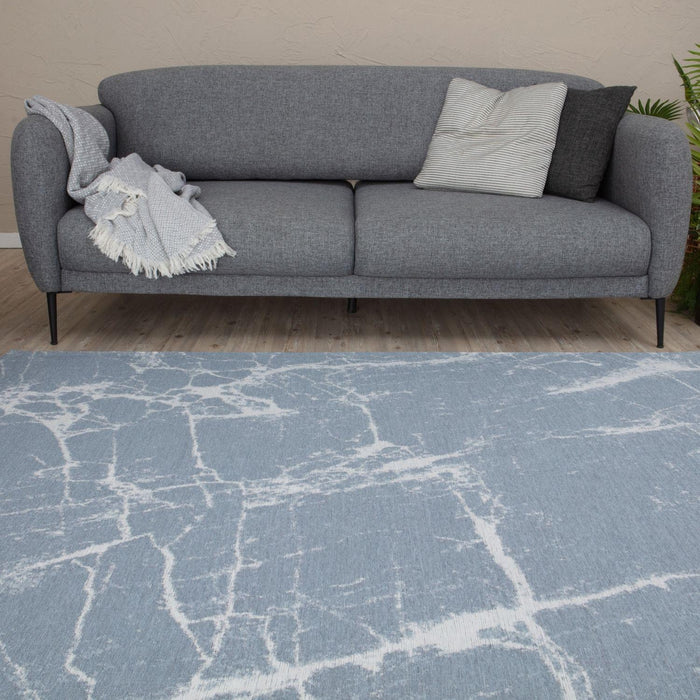 Machine Washable Flatweave Rug Abstract Blue