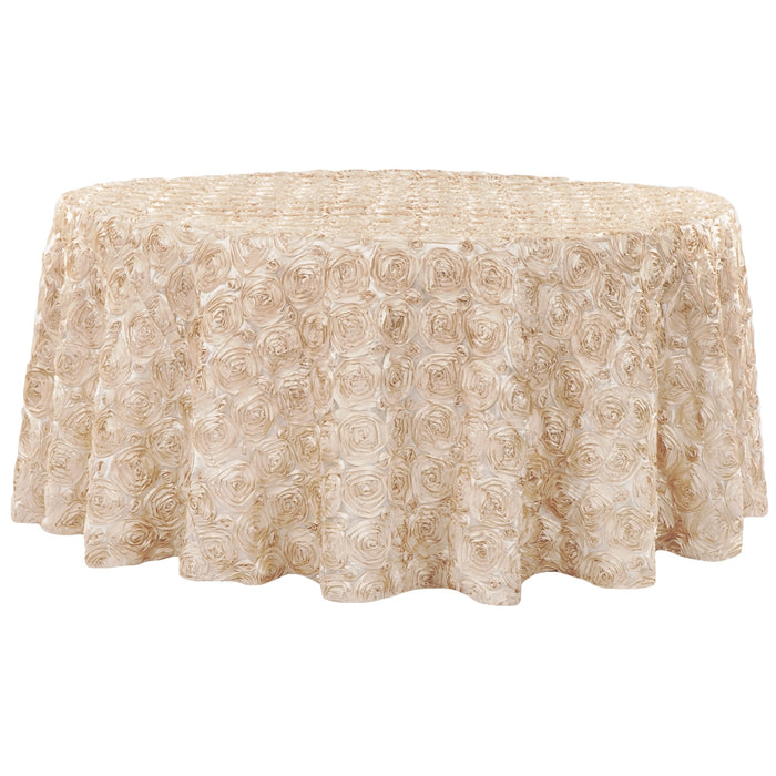 Wedding Rosette SATIN 132" Round Tablecloth - Champagne - CV Linens