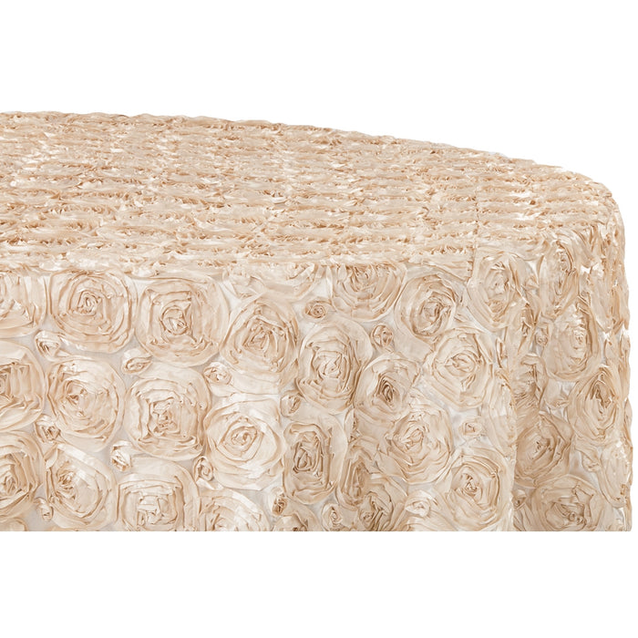 Wedding Rosette SATIN 132" Round Tablecloth - Champagne - CV Linens