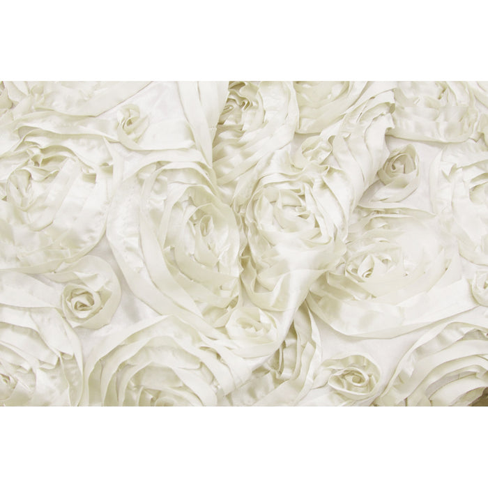 Wedding Rosette Satin 90"x132" rectangular Tablecloth - Ivory - CV Linens