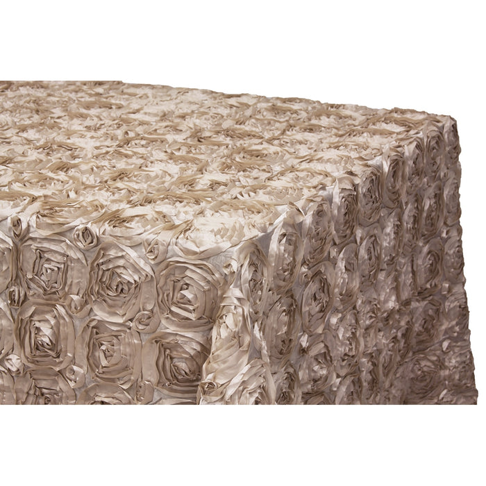 Wedding Rosette Satin 90"x156" rectangular Tablecloth - Champagne - CV Linens