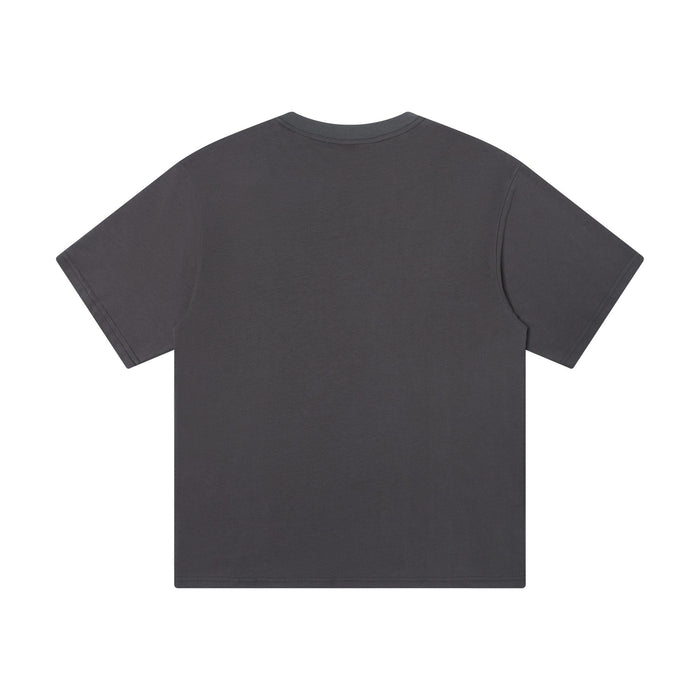 Dark charcoal oversized T-shirt with a relaxed fit and minimal back view on a white background
