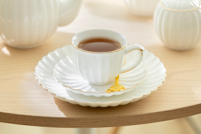 White Gold Shell Fine Porcelain Tea Cup and Saucer