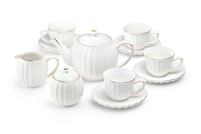 White Gold Shell Fine Porcelain Tea Set