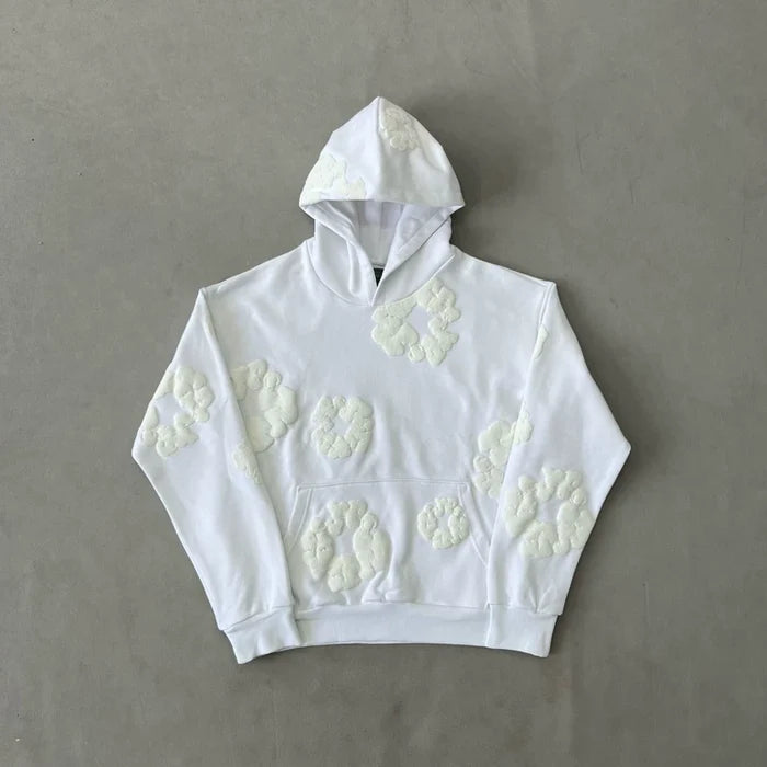 White Monochrome “Cotton Wreath” Denim Tears Hoodie – Minimal Streetwear Sweatshirt