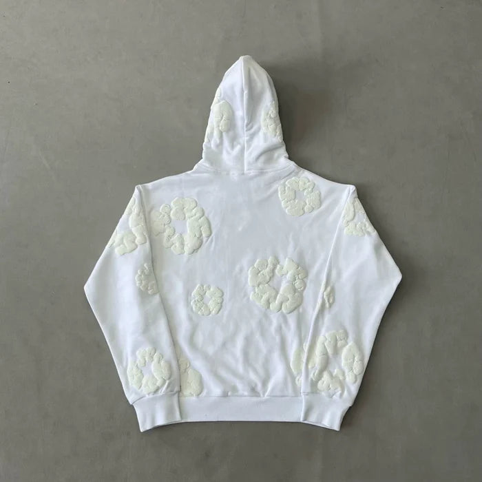 White Monochrome “Cotton Wreath” Denim Tears Hoodie – Minimal Streetwear Sweatshirt