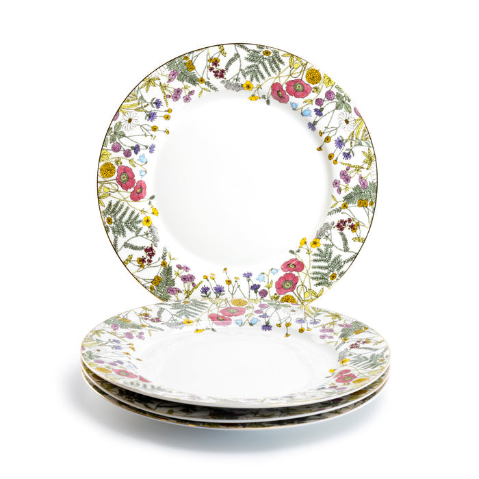 Grace Teaware 10.5" Wild Flower Meadow Fine Porcelain Dinner Plate Set of 4