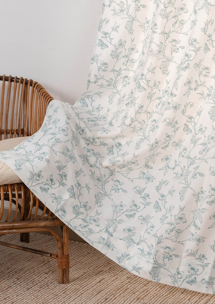 Willow floral 100% cotton Fabric for living room - Light Reduction - Nile Blue
